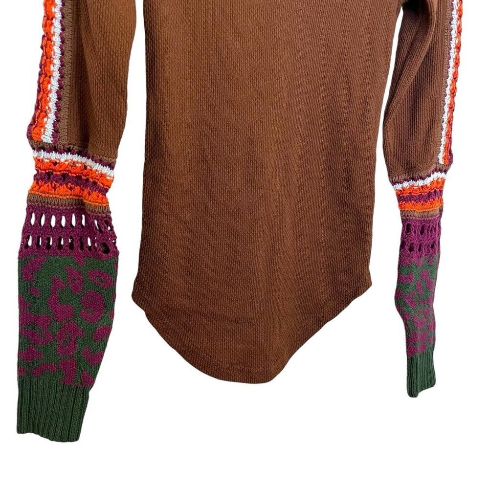 Free People Switch It Up Crochet Cuff Thermal Long Sleeve Knit Top NWOT Xsmall - Picture 4 of 5